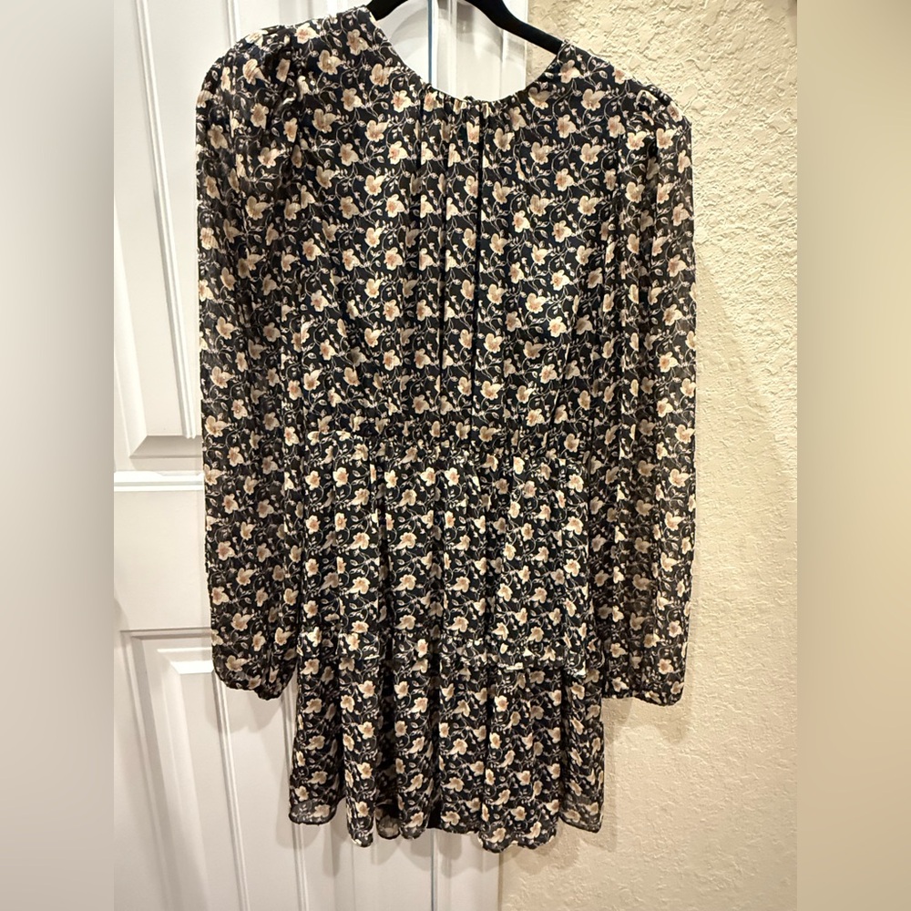 Long Sleeve Black Mauve Floral Lush Dress  with open back size L